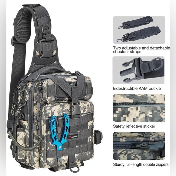 Piscifun Fishing Tackle Bag w/ Rod&Gear Holder,Lightweight Sling Tackle Storage - Picture 2 of 4